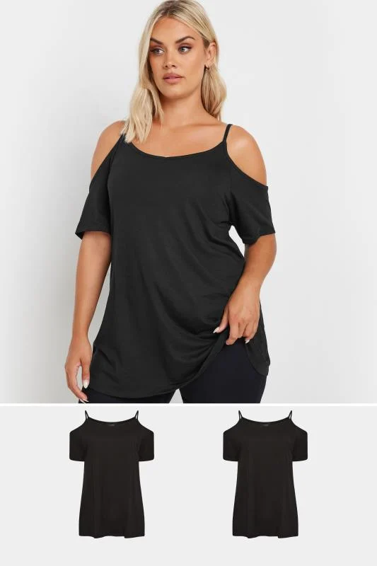 Yours YOURS Curve 2 PACK Black Cold Shoulder T-Shirts