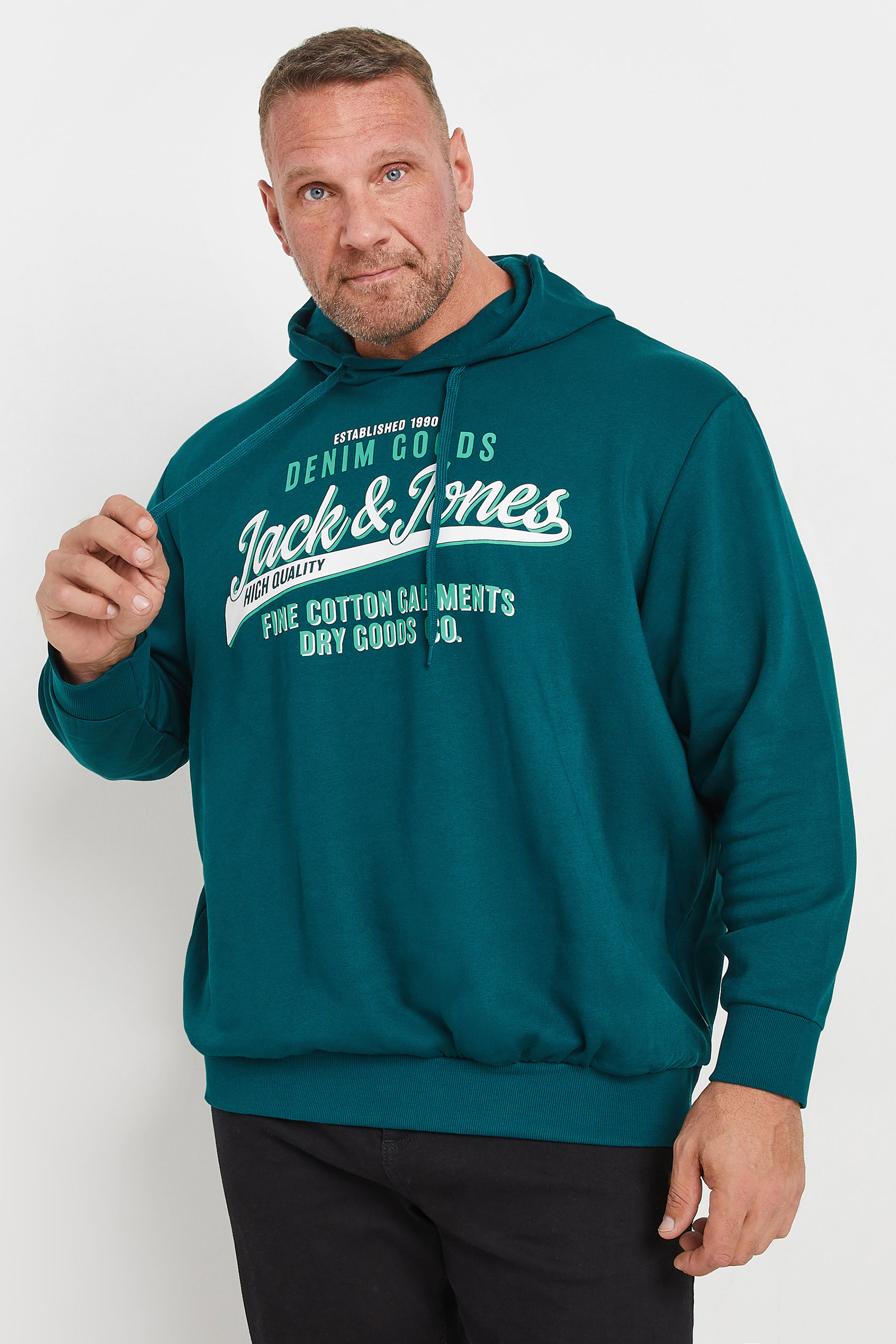 Jack & Jones JACK & JONES Big & Tall Teal Blue Printed Logo Hoodie