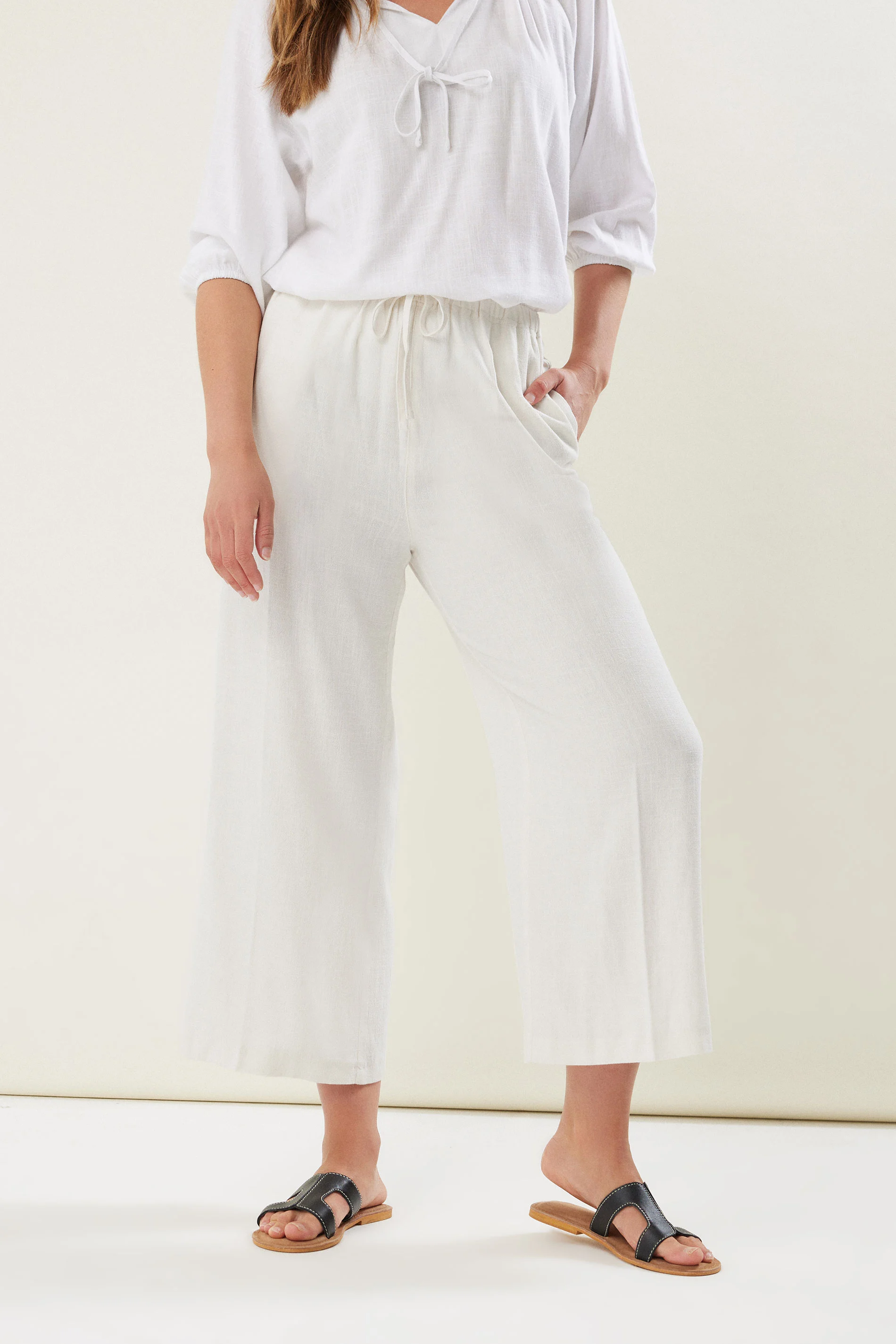 LTS LTS Tall White Linen Tie Waist Cropped Trousers