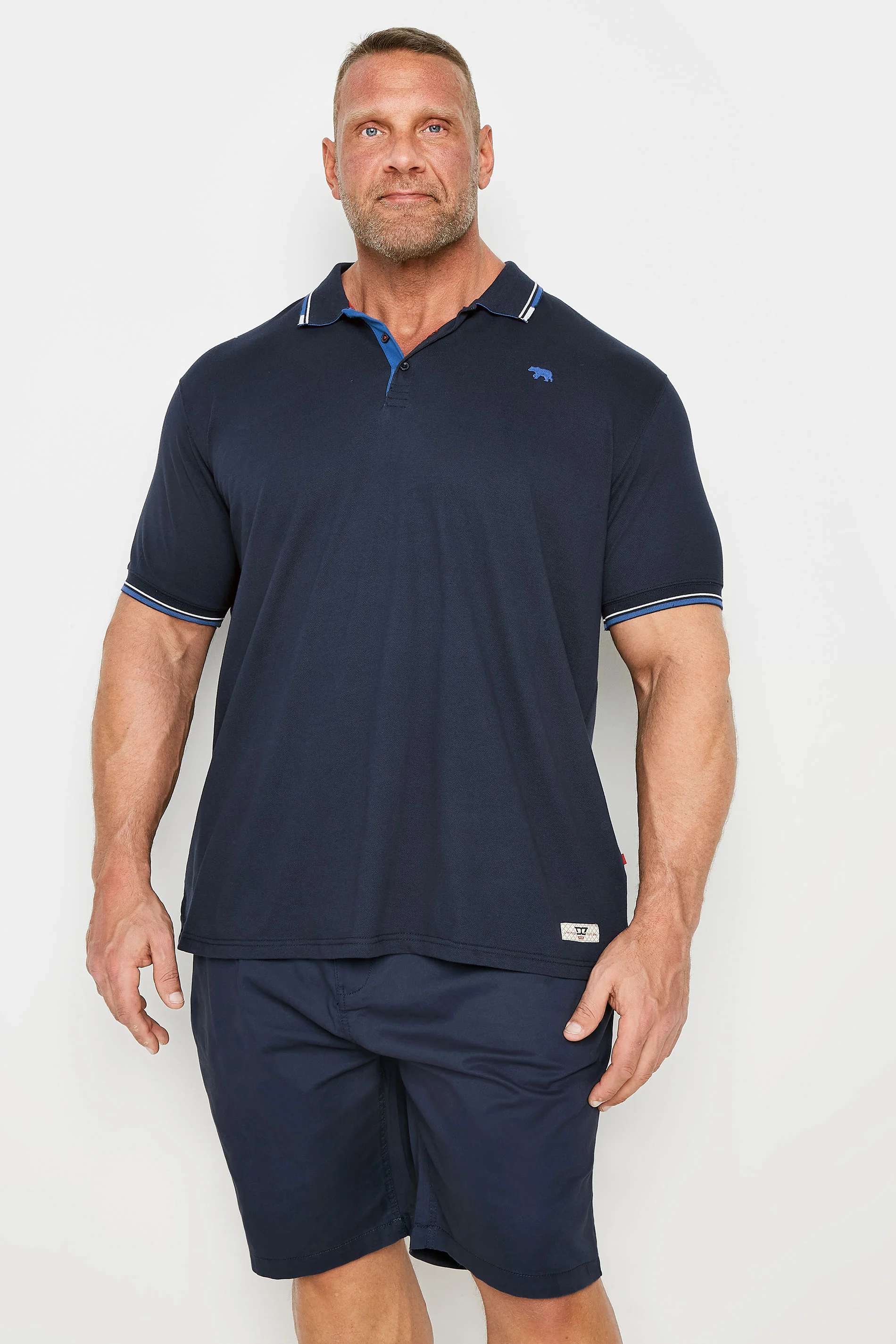 D555 D555 Big & Tall Navy Blue Tipped Pique Chest Embroidered Polo Shirt