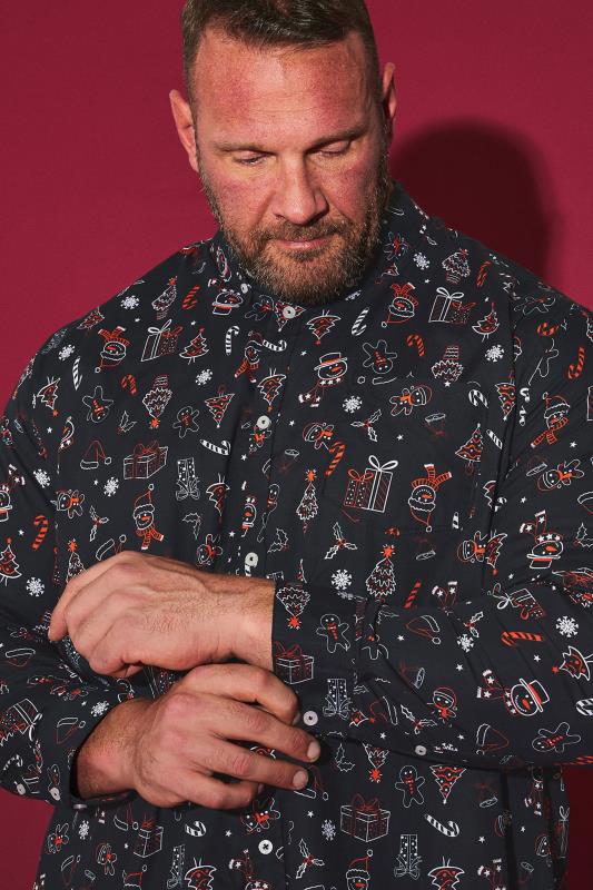 BadRhino BadRhino Big & Tall Black Christmas Print Shirt