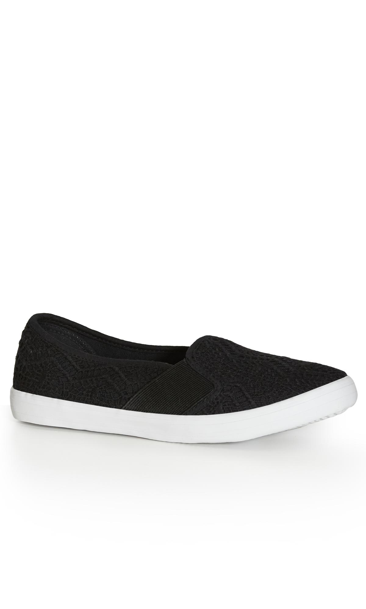 Evans Evans Black WIDE FIT Crochet Slip On