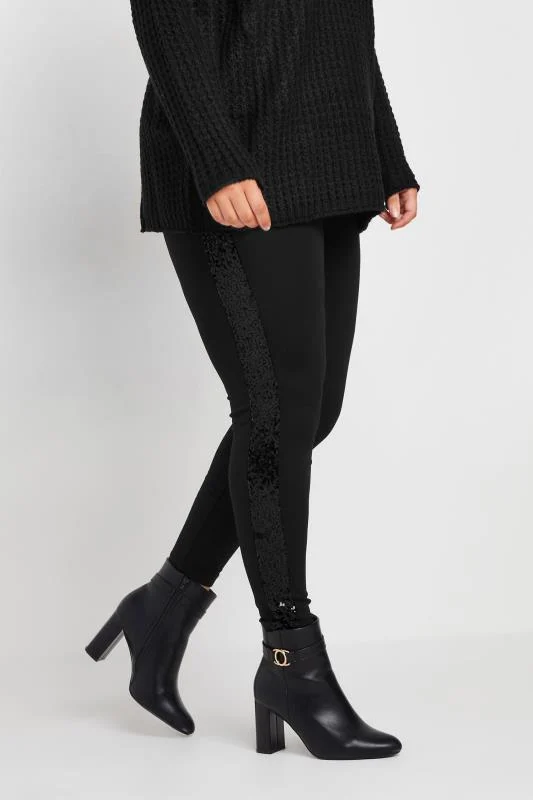 Yours YOURS Curve Black Side Stripe Sequin Leggings