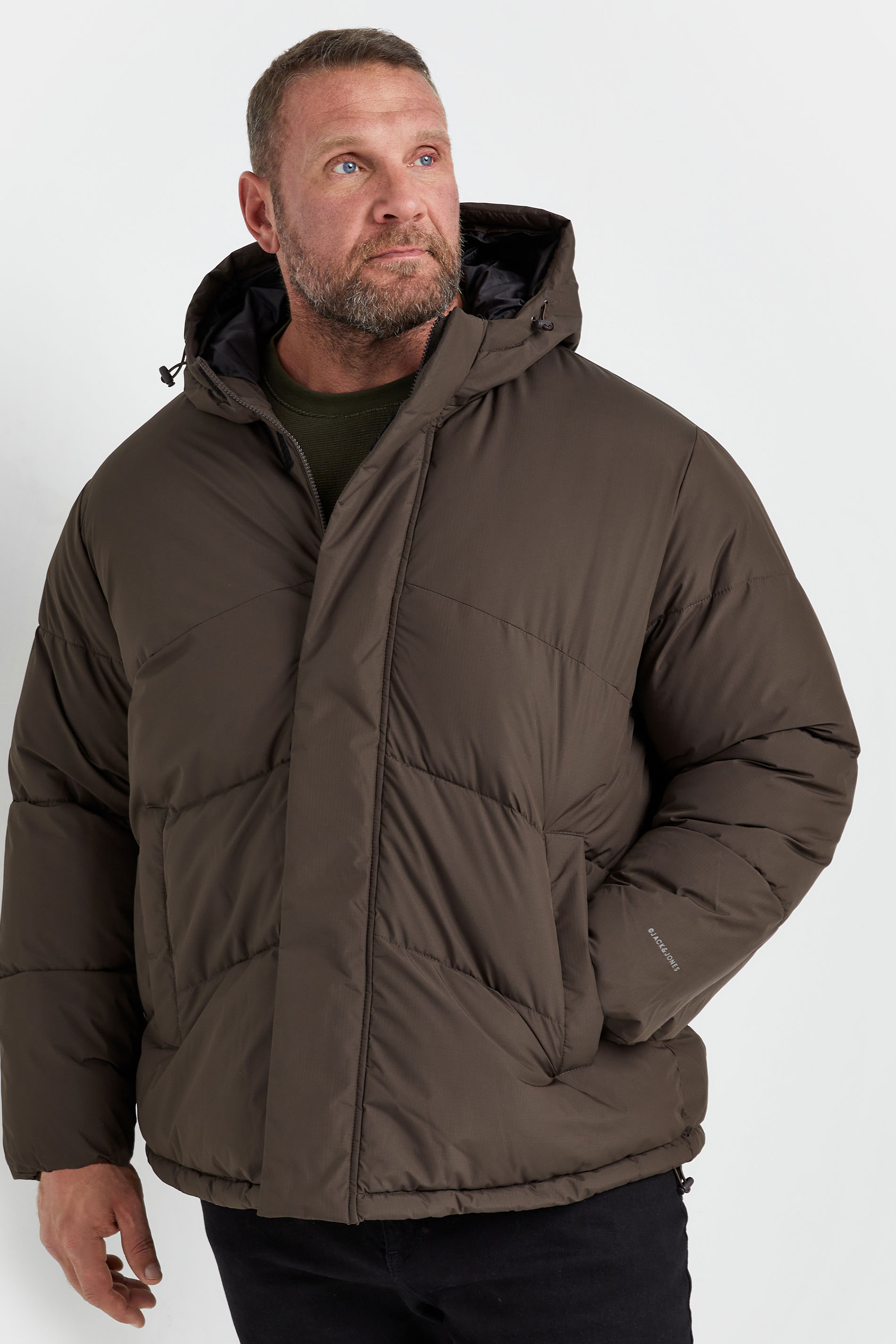 Jack & Jones JACK & JONES Big & Tall Dark Brown Hooded Puffer Jacket