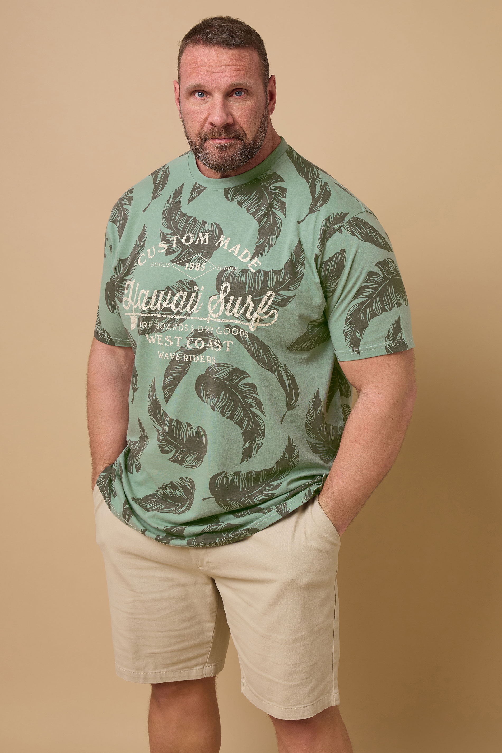 Kam KAM Big & Tall Sage Green 'Hawaii Surf' Leaf Print T-Shirt