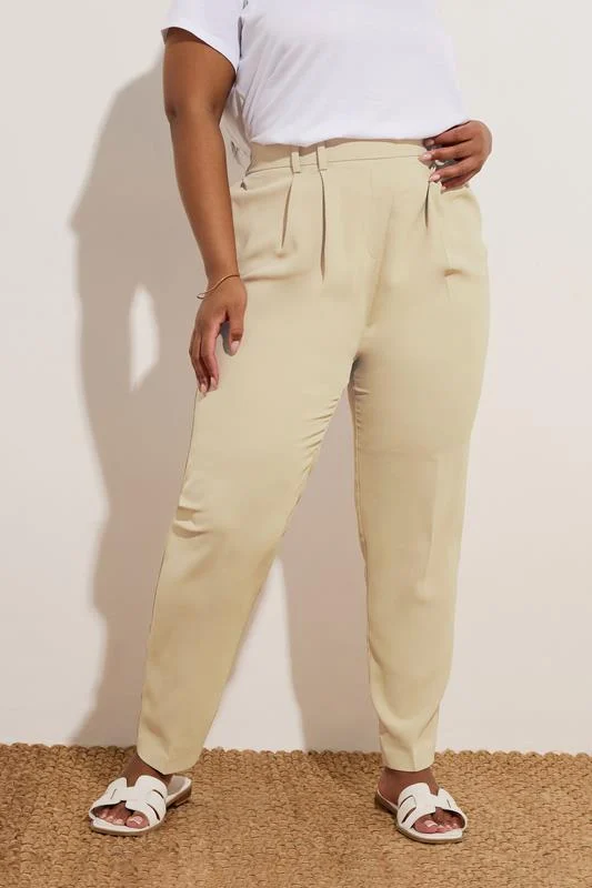 Yours YOURS Curve Beige Brown Double Belted Tapered Trousers