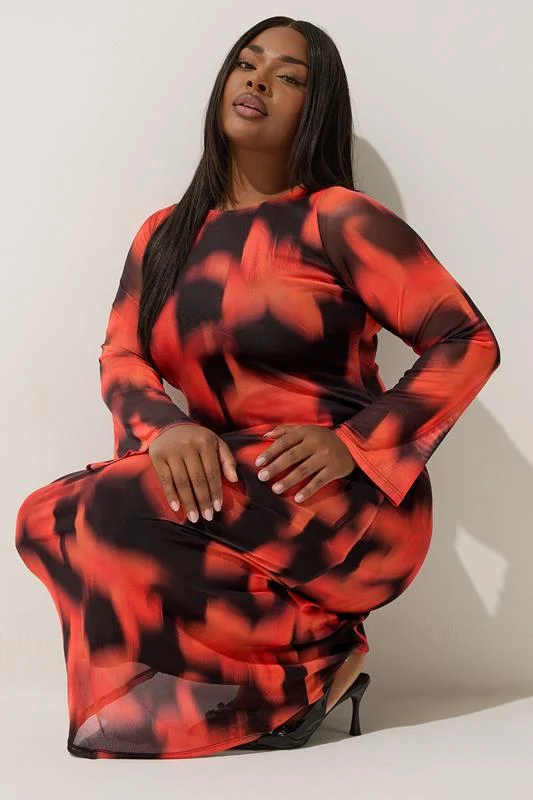 Limited Collection LIMITED COLLECTION Curve Red Floral Mesh Midaxi Dress