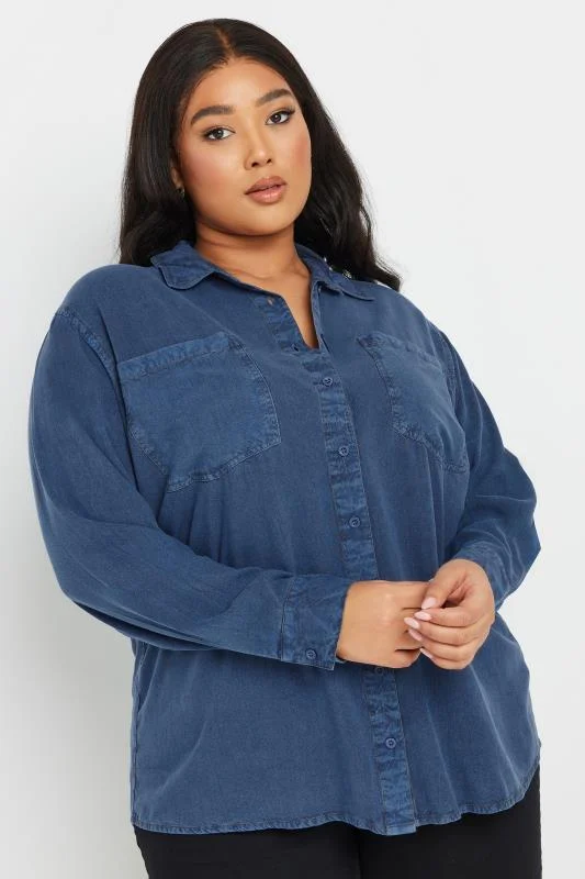 Yours YOURS Curve Indigo Blue Washed Chambray Shirt