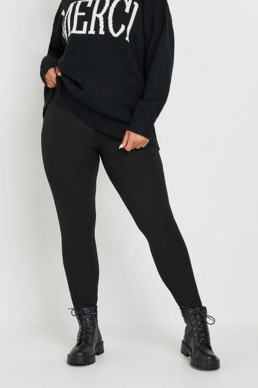 Yours YOURS Curve Black Ribbed Leggings