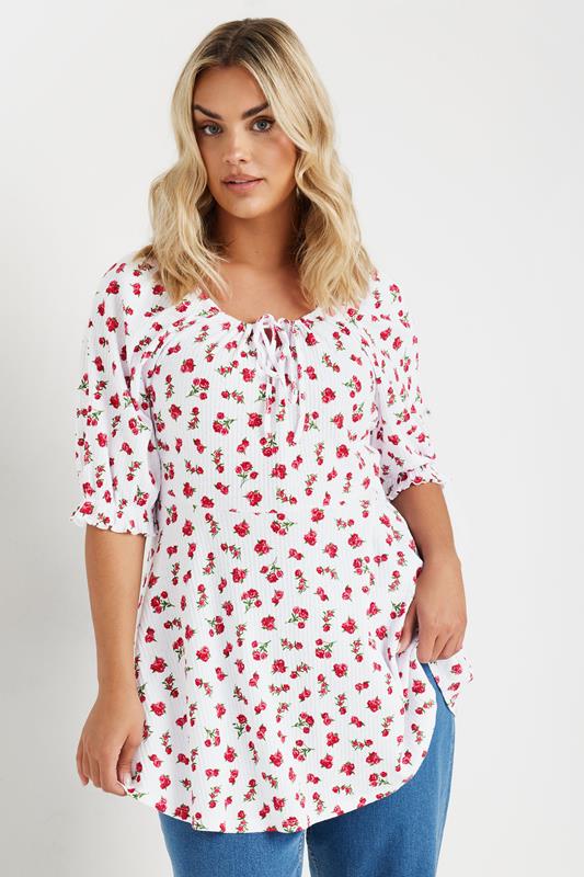 Yours YOURS Curve White Floral Print Milkmaid Top