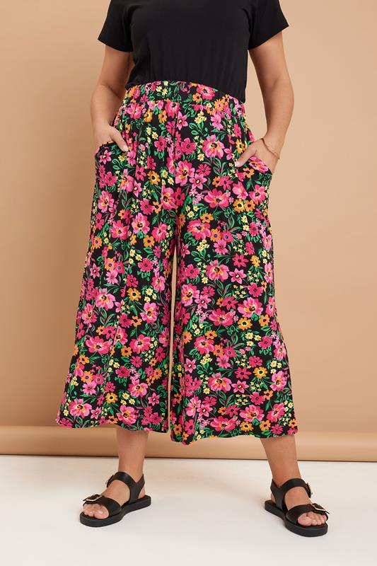 Yours YOURS Curve Black Floral Print Midaxi Culottes