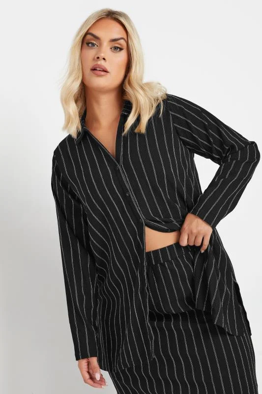 Yours YOURS Curve Black Textured Pinstripe Maxi Skirt