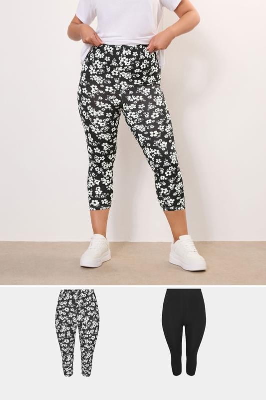 Yours YOURS Curve 2 PACK Black Floral Print Cropped Leggings