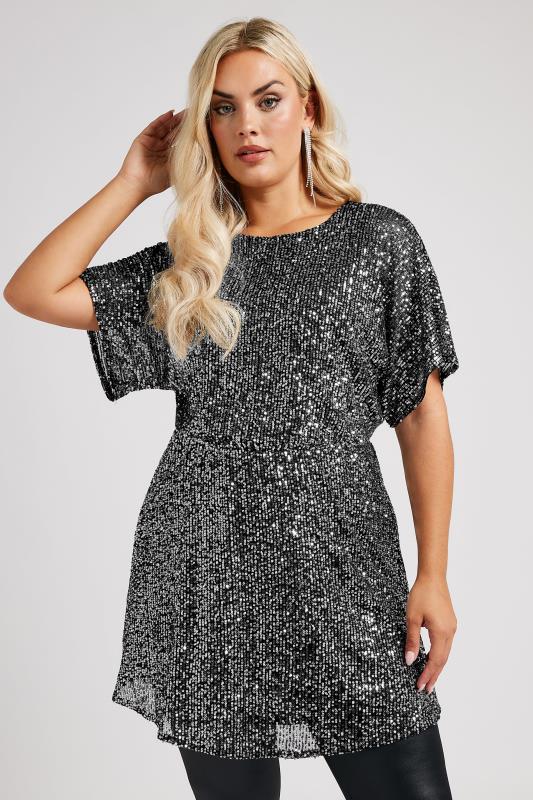 Yours London YOURS LONDON Curve Silver Peplum Sequin Top