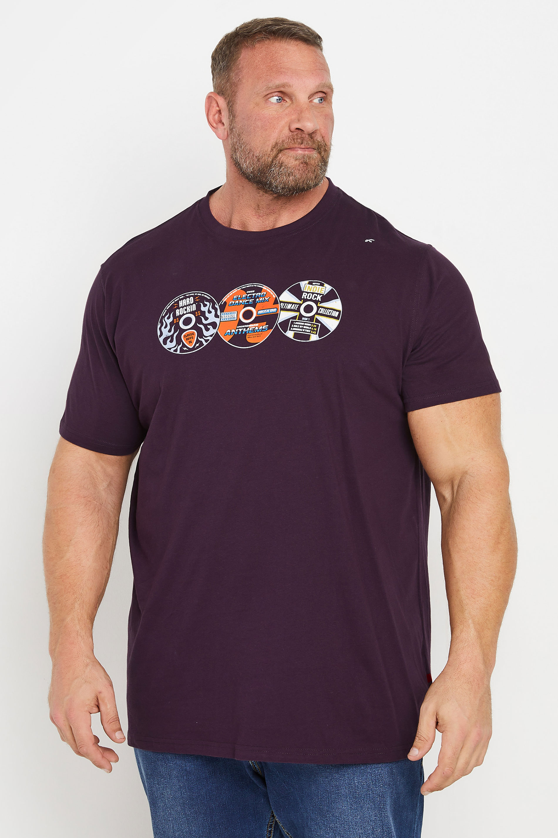 D555 D555 Big & Tall Plum Vintage CD Graphic Print T-Shirt