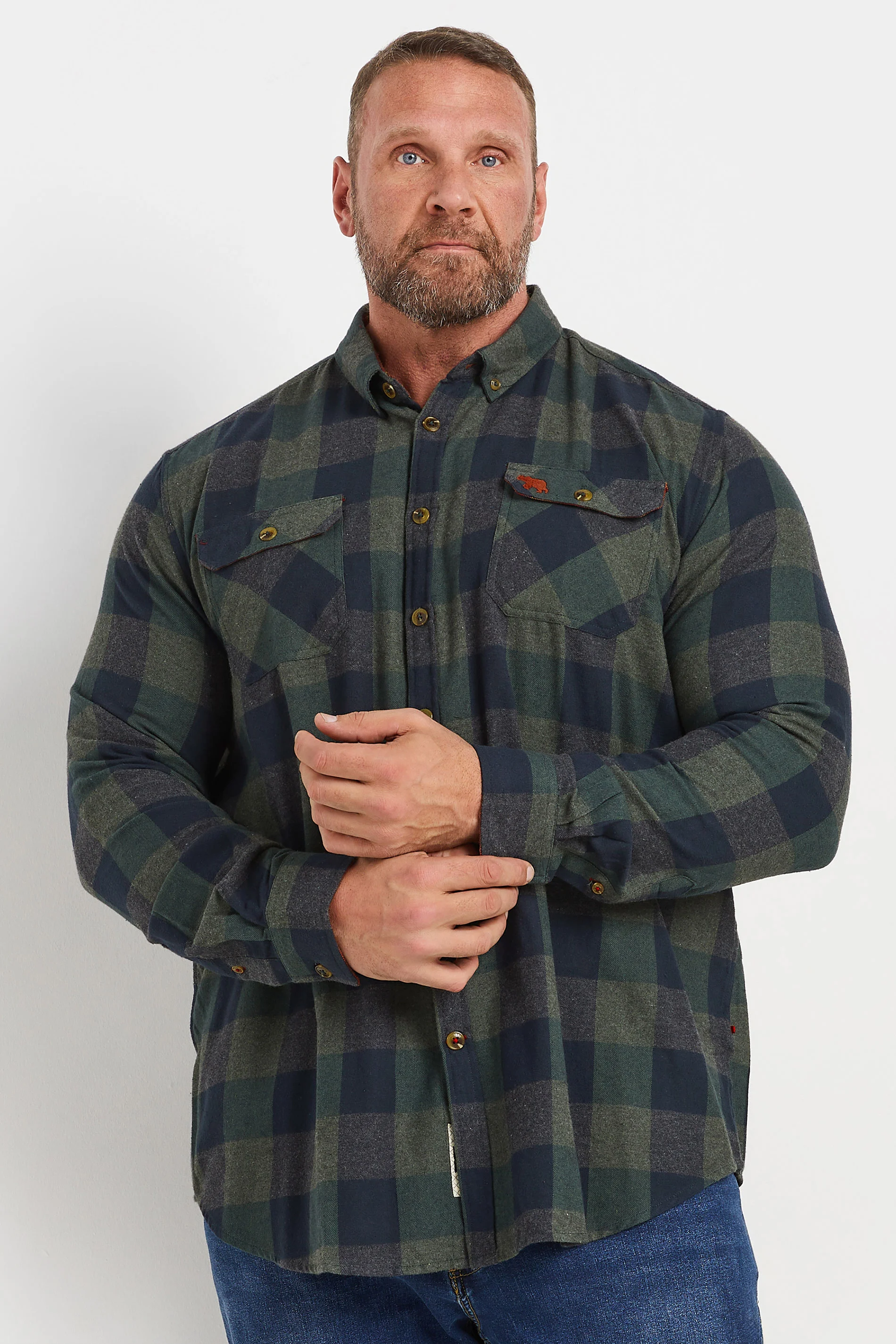 D555 D555 Big & Tall Green Check Print Overshirt