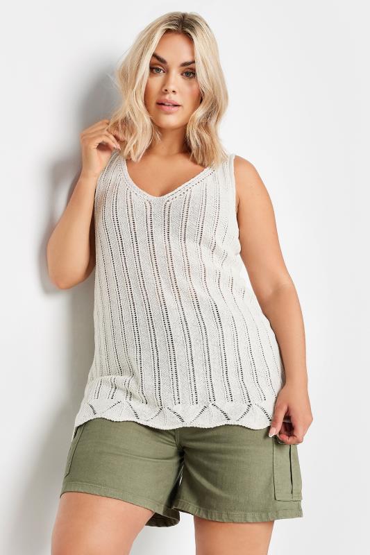 Yours YOURS Curve Ivory White Crochet Knitted Vest Top
