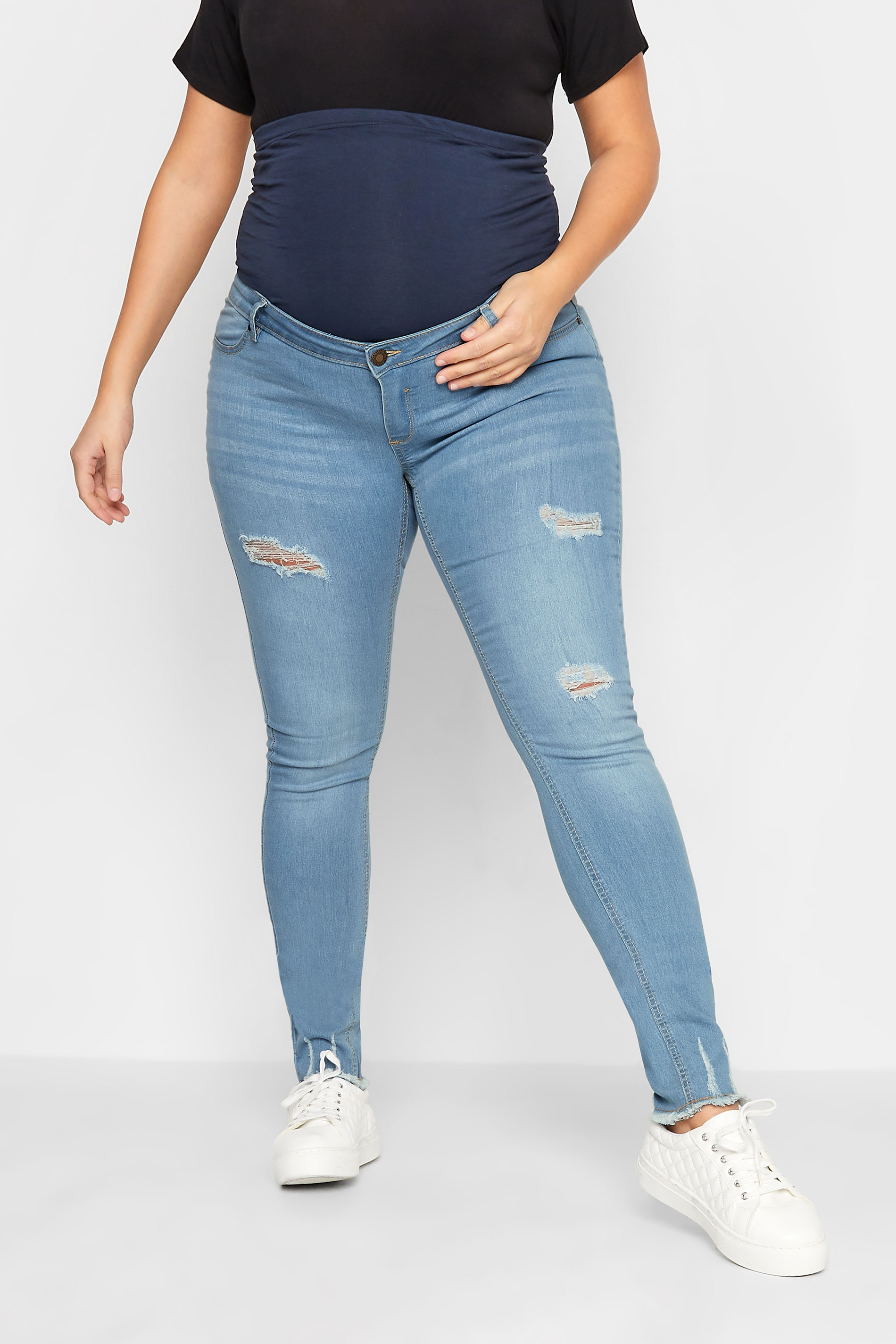 LTS LTS Tall Maternity Blue Distressed AVA Stretch Skinny Jeans