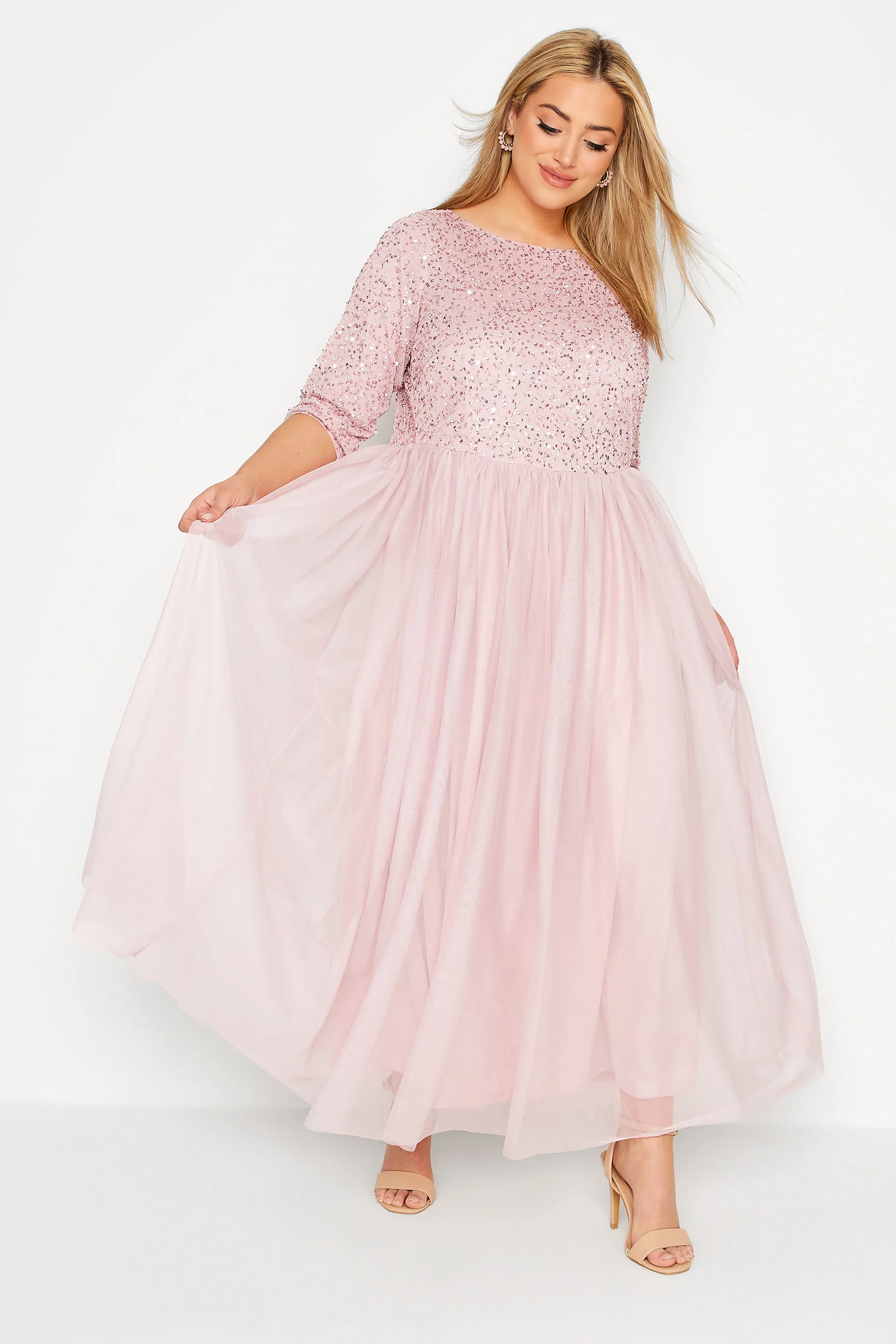 Luxe: Ultimate Embellishment LUXE Curve Pink Sequin Hand Embellished Maxi Dress