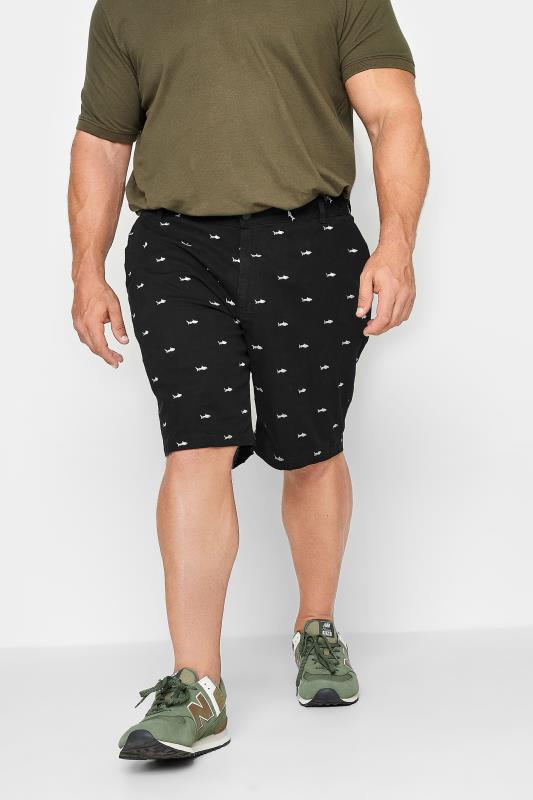 BadRhino BadRhino Big & Tall Black Shark Embroidered Stretch Chino Shorts