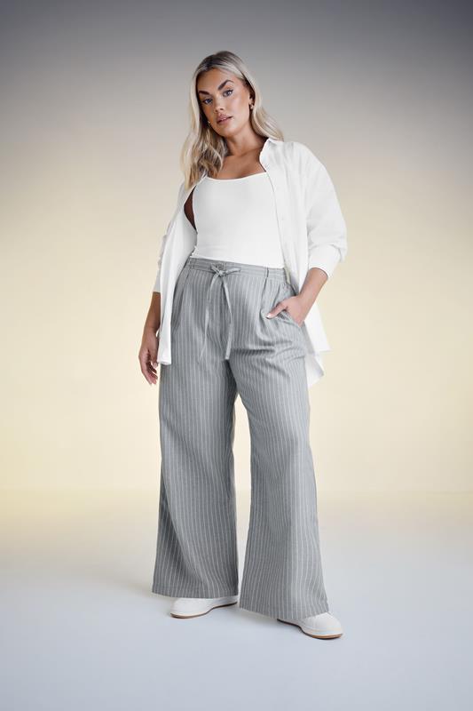 Yours YOURS Curve Grey Pinstripe Wide Leg Trousers