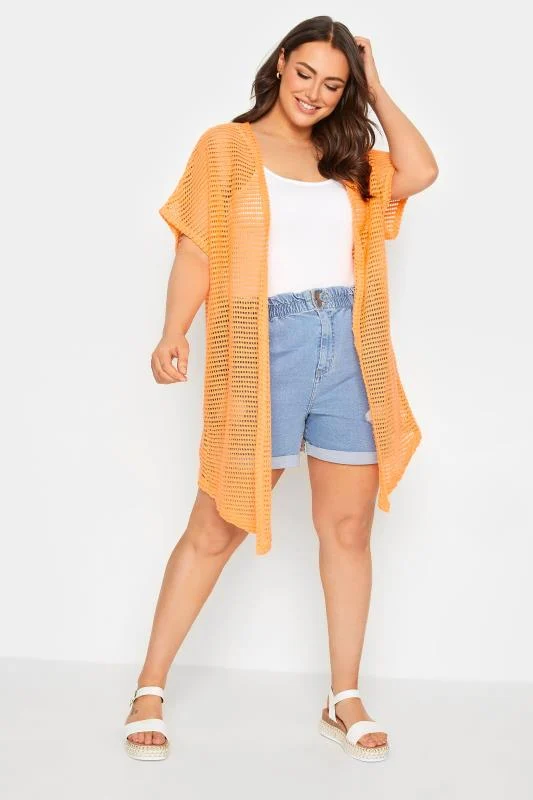 Yours YOURS Curve Orange Grown On Sleeve Crochet Cardigan
