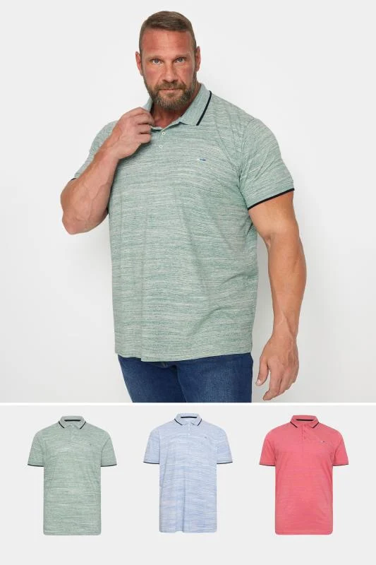BadRhino BadRhino Big & Tall Green/Blue/Pink 3 PACK Injected Slub Polo Shirts