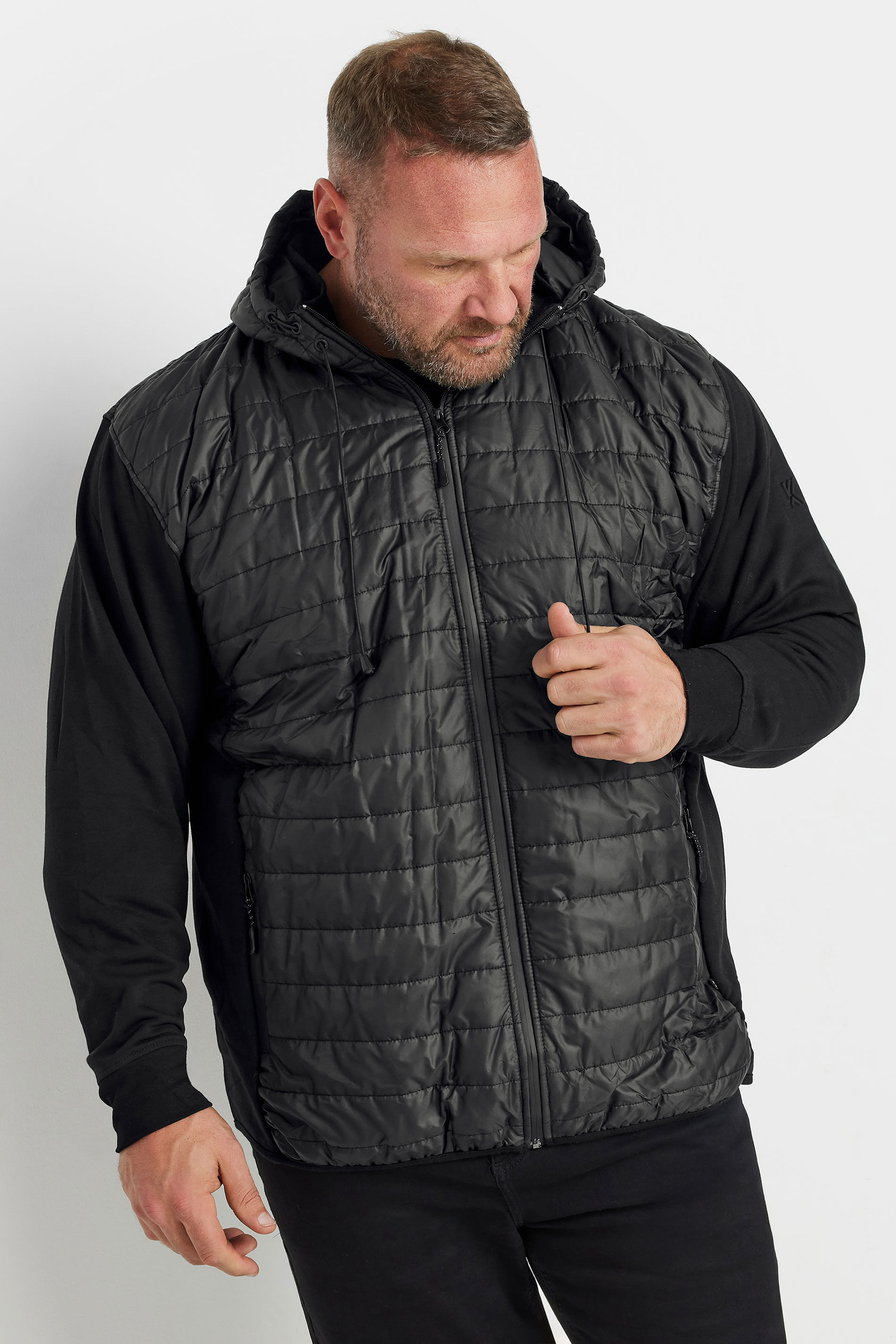 Kam KAM Big & Tall Black Hybrid Zip Through Hoodie