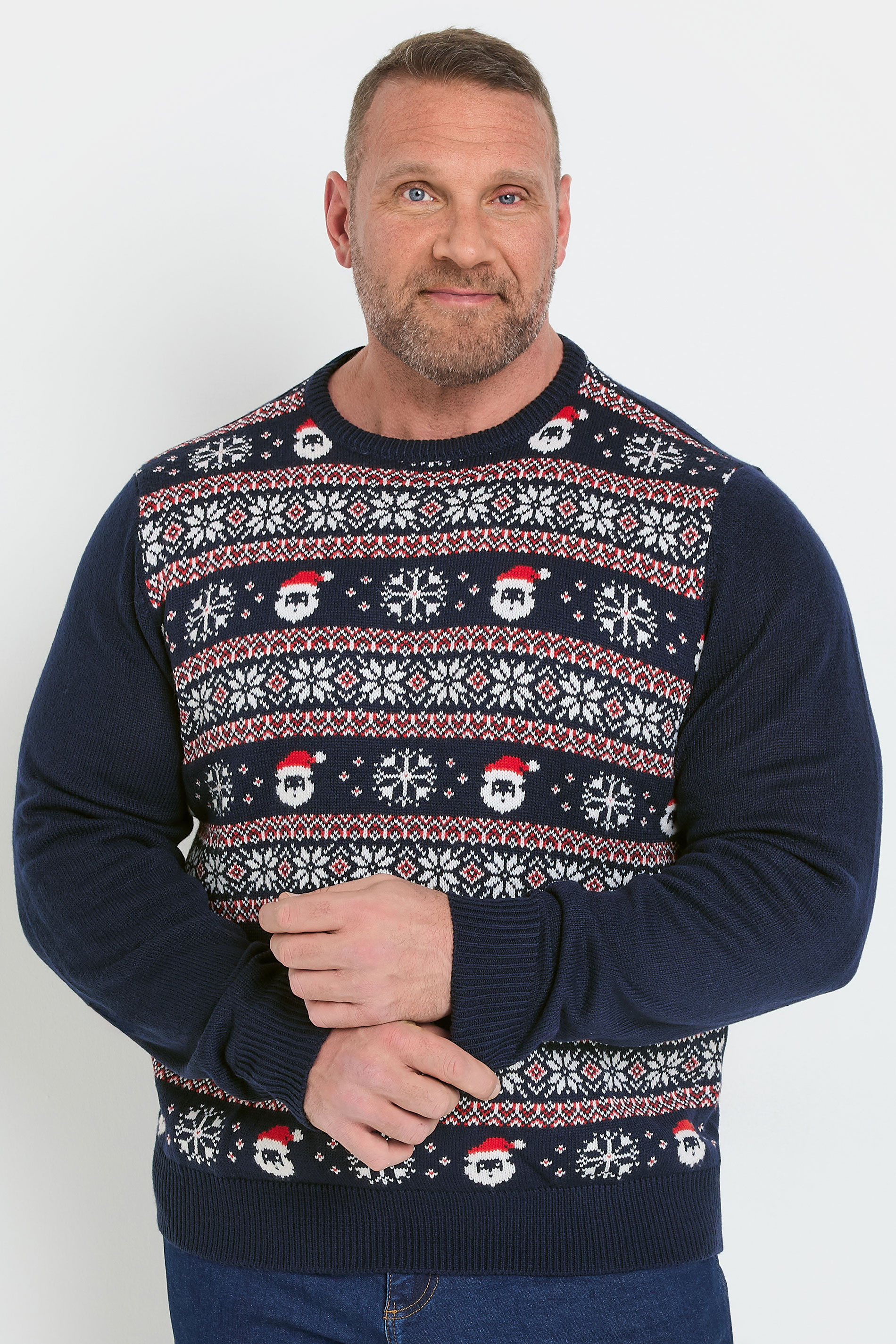 Kam KAM Big & Tall Navy Blue Fairisle Santa Christmas Jumper