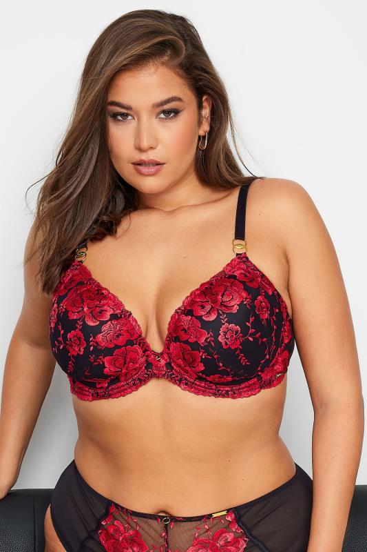 Yours YOURS Curve Red Hallie Embroided Padded Bra