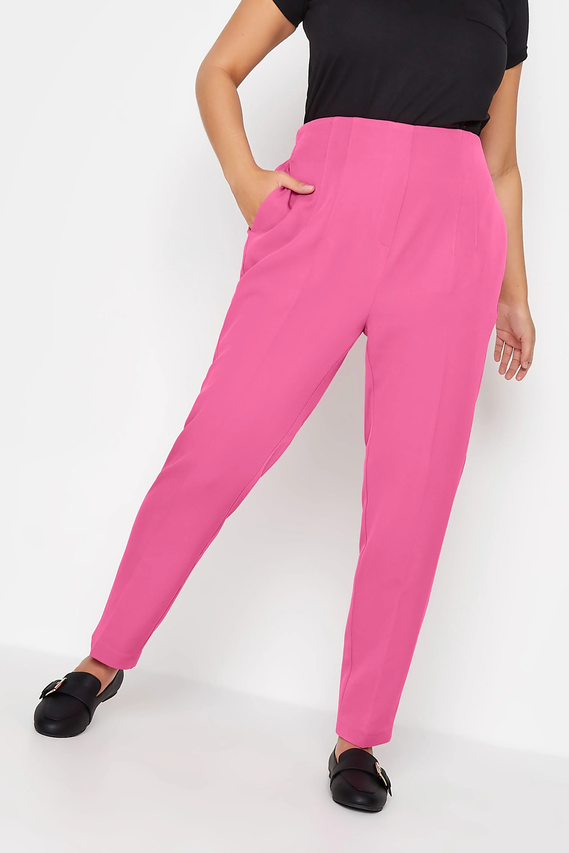 Yours YOURS Curve Bright Pink Darted Waist Tapered Trousers