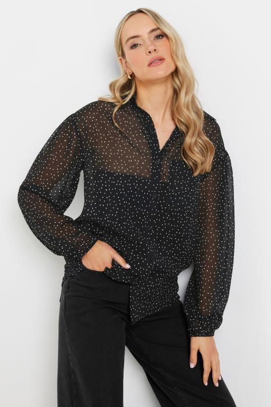 LTS LTS Tall Black Sheer Spot Blouse
