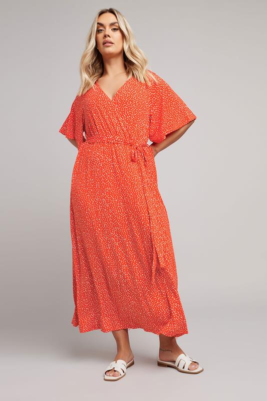 Yours YOURS Curve Orange Dot Print Wrap Maxi Dress