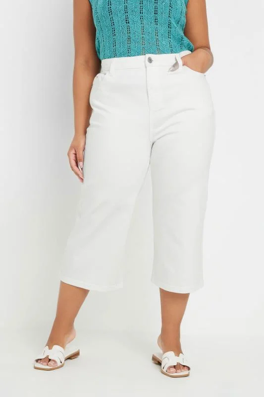 Yours YOURS Curve White Wide Leg Cropped Denim Jeans