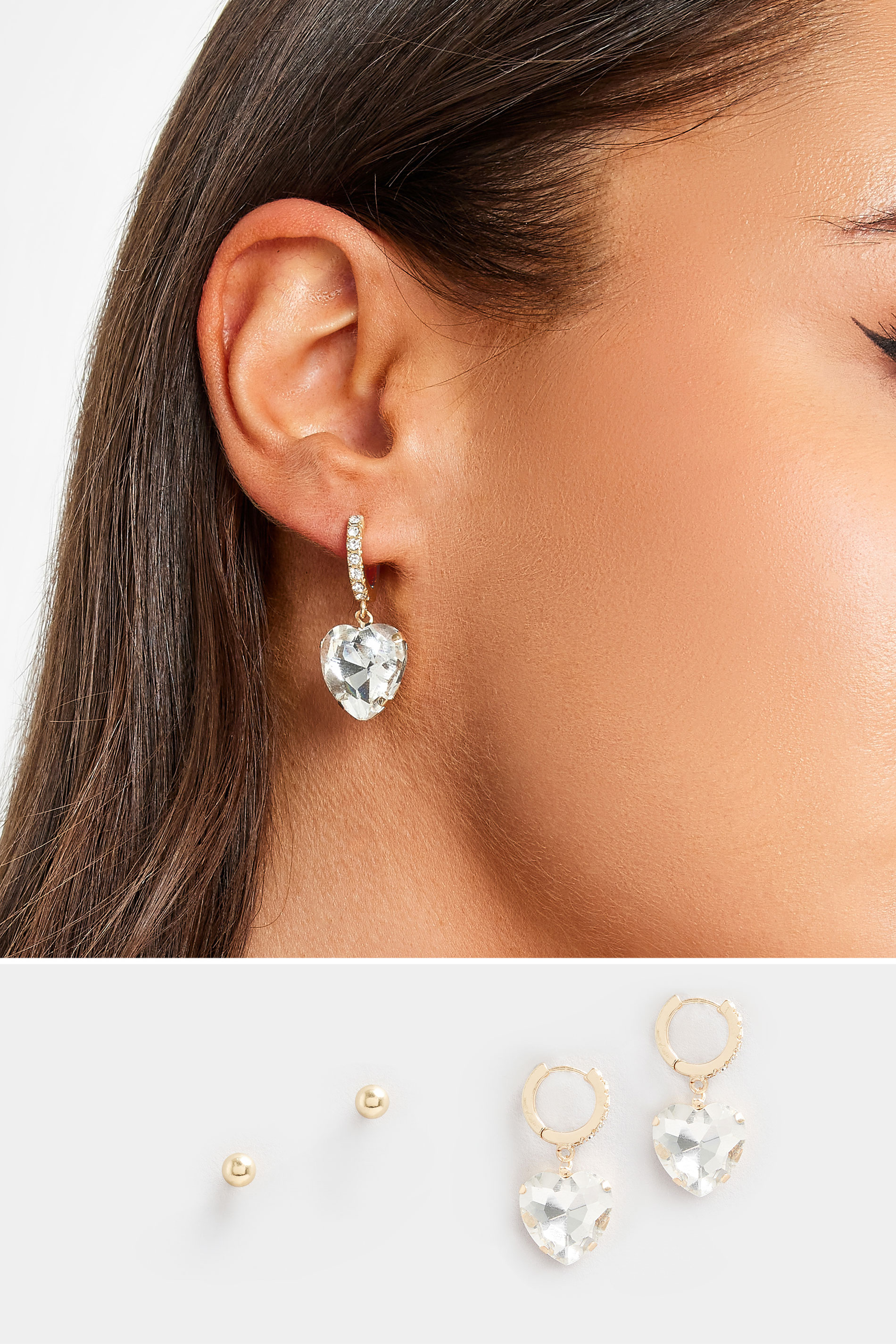 Yours 2 PACK Gold Tone Diamante Heart Hoop & Stud Earring Set