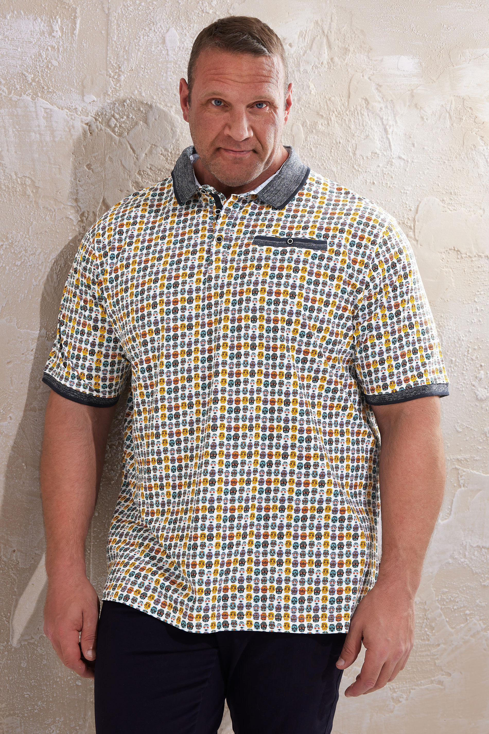 Kam KAM Big & Tall White Skull Print Polo Shirt