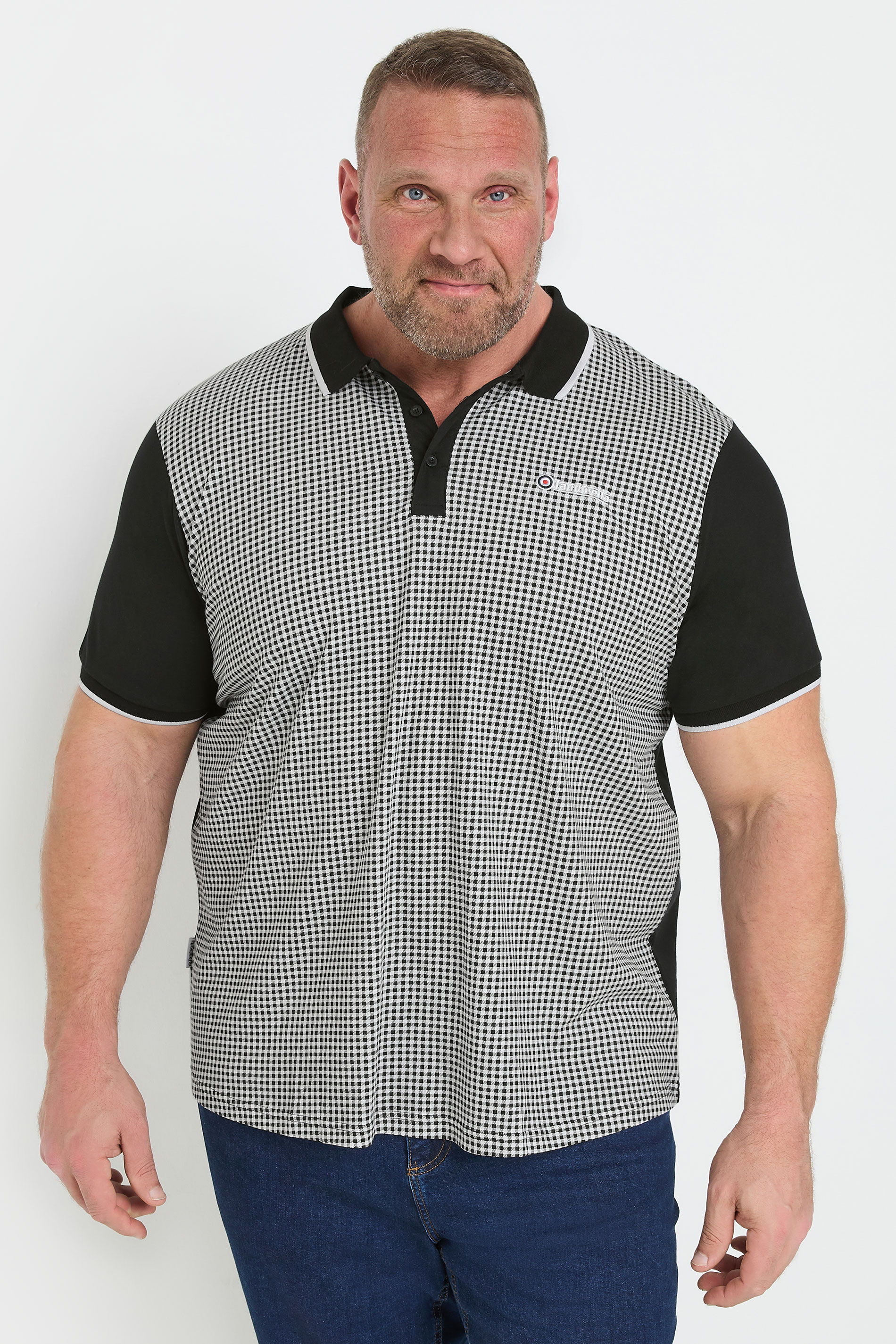 Lambretta LAMBRETTA Big & Tall Black Gingham Print Polo Shirt