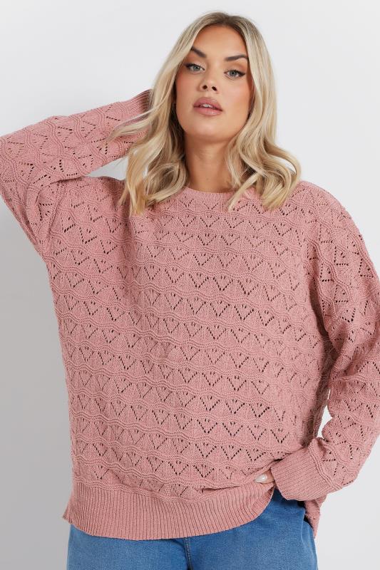 Yours YOURS Curve Pink Crochet Chenille Jumper