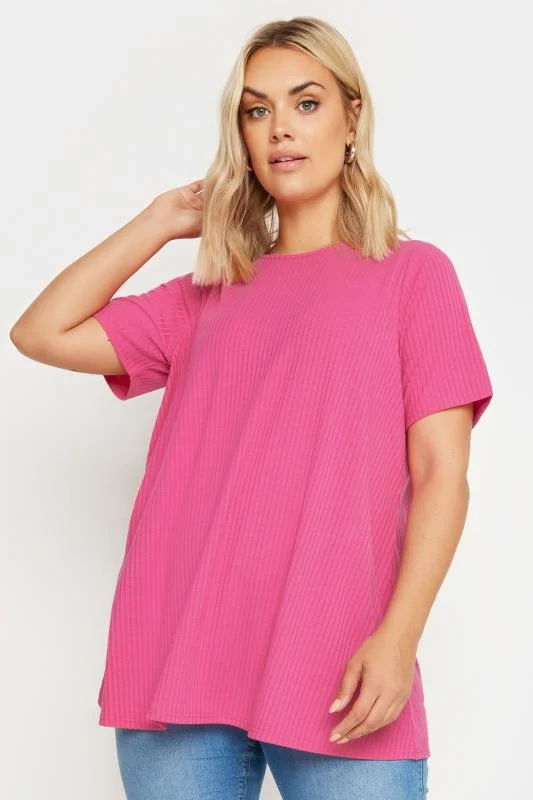 Yours YOURS Curve Pink Ribbed T-Shirt