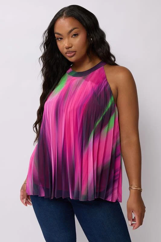 Yours London YOURS LONDON Curve Pink Abstract Print Pleated Top