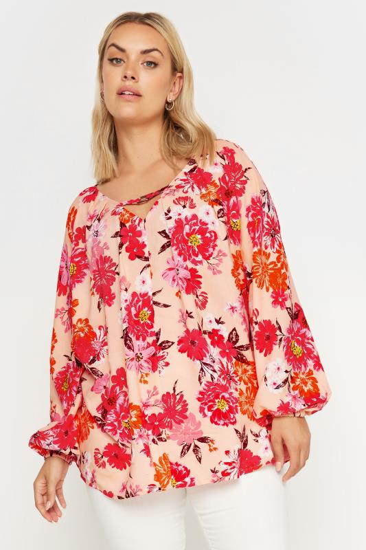 Yours YOURS Curve Pink Floral Print Balloon Sleeve Blouse