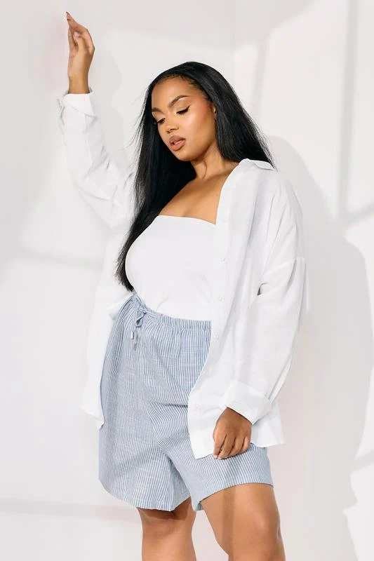 Yours YOURS Curve Blue Stripe Tie Front Linen Shorts