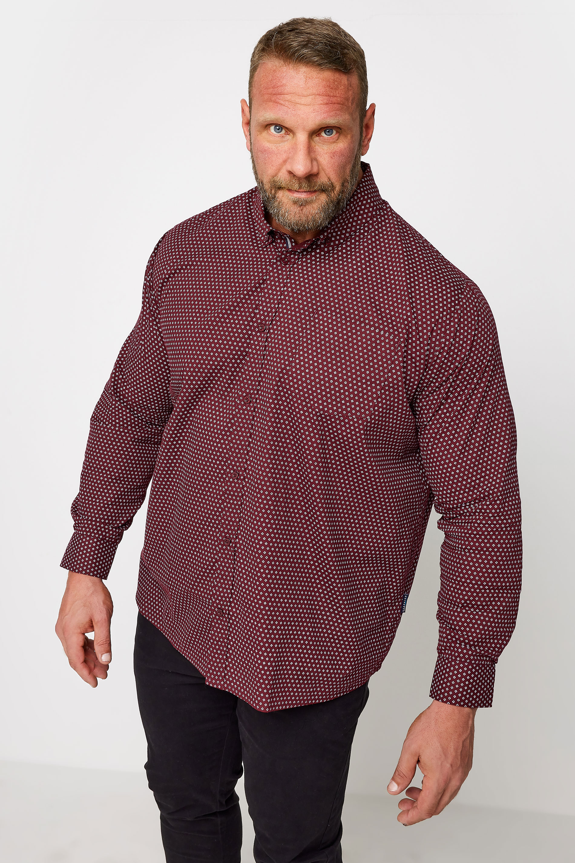 BadRhino BadRhino Big & Tall Burgundy Red Dobby Poplin Long Sleeve Shirt
