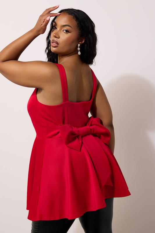 Yours London YOURS LONDON Curve Red Bow Back Peplum Top