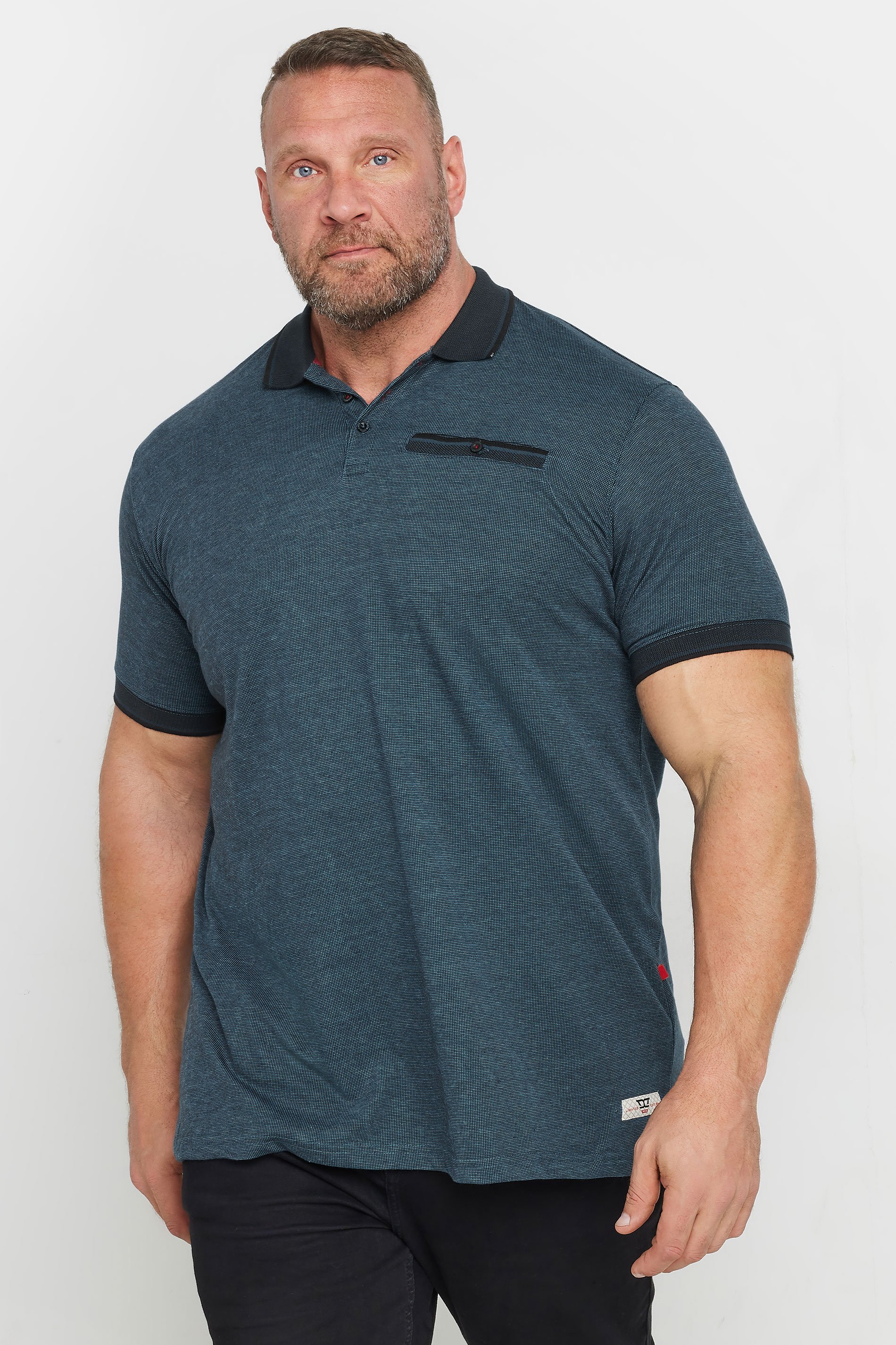 D555 D555 Big & Tall Teal Blue Textured Jacquard Polo Shirt