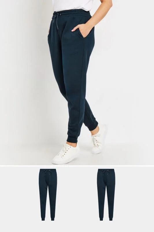 M&Co Womens M&Co 2 Pack Navy Blue Cuffed Drawstring Joggers