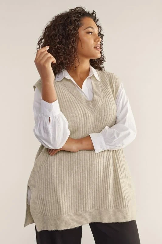 Evans EVANS Curve Natural Brown Knitted Vest Top