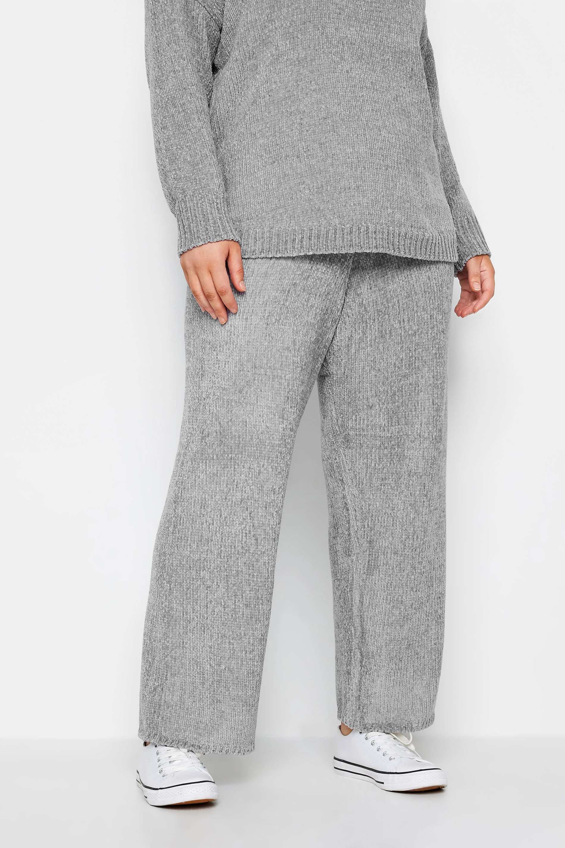 Evans Evans Grey Knitted Chenille Wide Leg Jogger