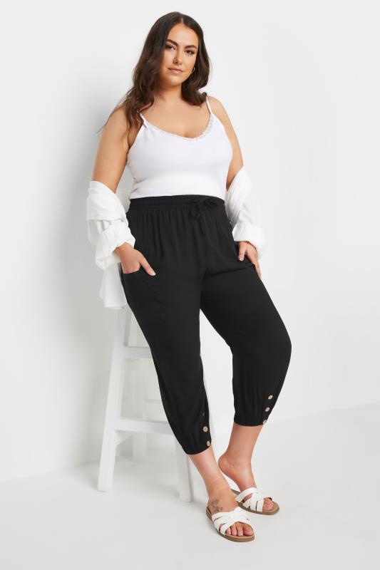 Yours YOURS Curve Black Button Front Cropped Trousers