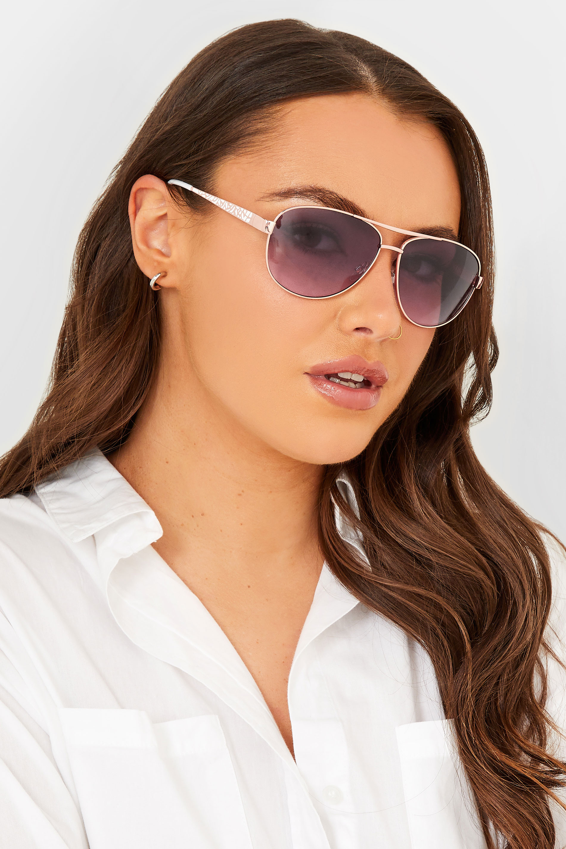 Yours Gold Tone & White Aviator Sunglasses